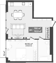 Планировка студии 58.10 м² в ЖК «Freedom»