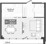Планировка студии 51.40 м² в ЖК «Freedom»