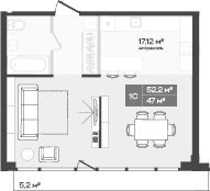 Планировка студии 52.20 м² в ЖК «Freedom»