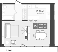 Планировка студии 49.40 м² в ЖК «Freedom»