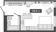 Планировка студии 28.90 м² в ЖК «Freedom»