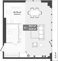 Планировка студии 59.70 м² в ЖК «Freedom»