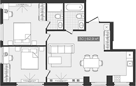 Планировка студии 63.20 м² в ЖК «Freedom»