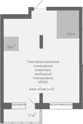 Планировка свободная планировка 46.00 м² в ЖК «Уютный квартал. Кемерово»