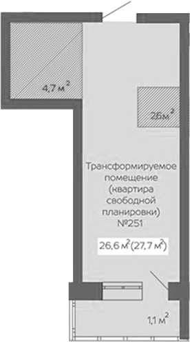 Планировка свободная планировка 27.70 м² в ЖК «Уютный квартал. Кемерово»