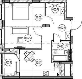 Планировка 3е-к.кв 54.80 м² в ЖК «Фора»