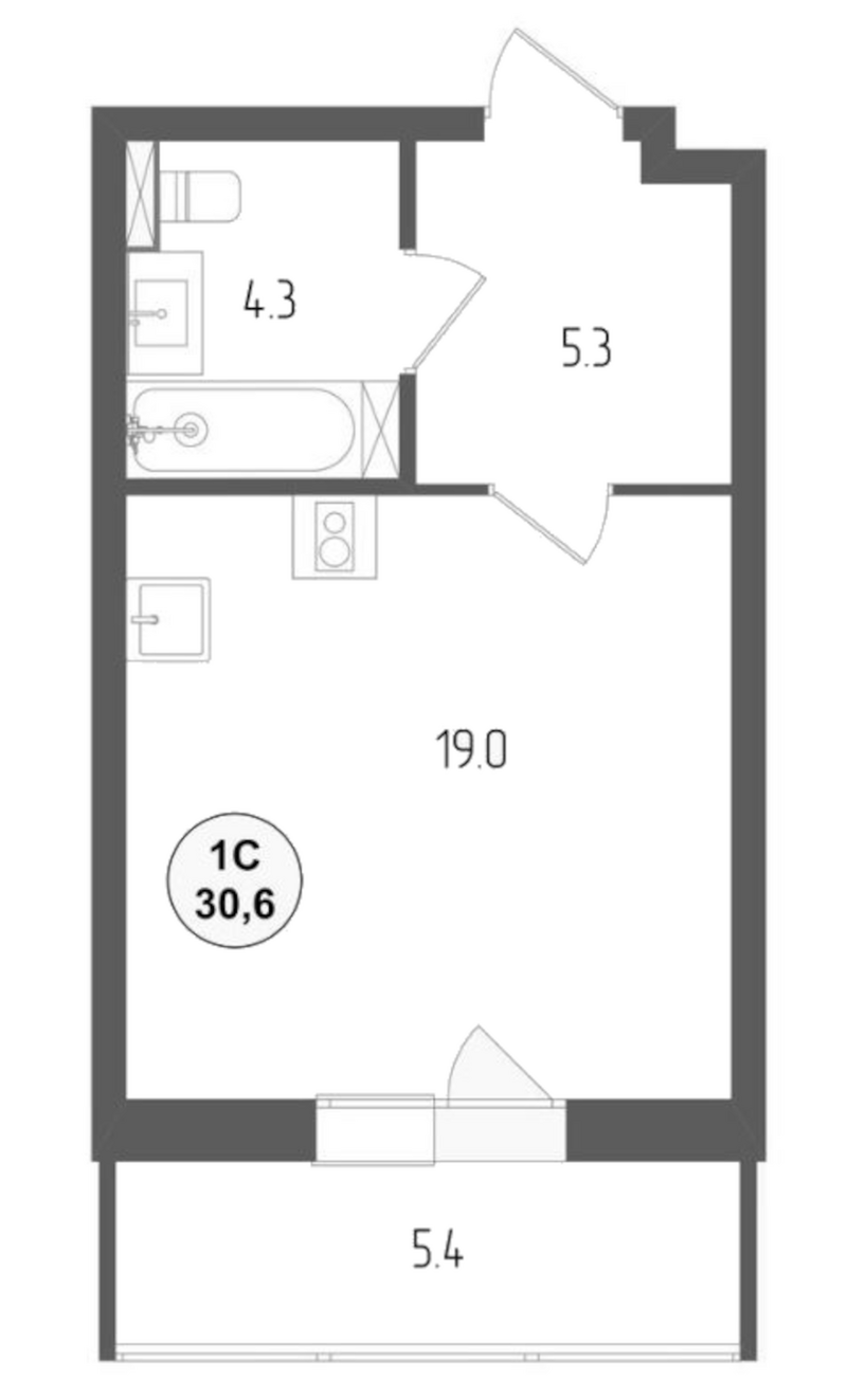 Планировка студии 28.98 м² в ЖК «Тетрис»