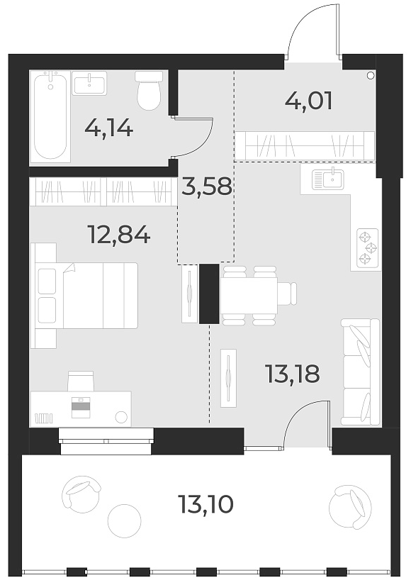 Планировка 1-к. квартира 37.80 м² в ЖК «Русское солнце»
