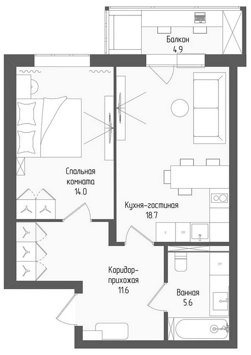Планировка 2е-к.кв 49.93 м² в ЖК «Тетрис»