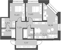 Планировка 3е-к. квартира 80.80 м² в ЖК «Русское солнце»