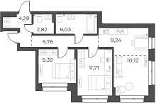 Планировка 3е-к. квартира 64.80 м² в ЖК «Русское солнце»