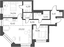 Планировка 3е-к. квартира 77.70 м² в ЖК «Русское солнце»