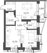 Планировка 3е-к. квартира 51.83 м² в ЖК «Русское солнце»