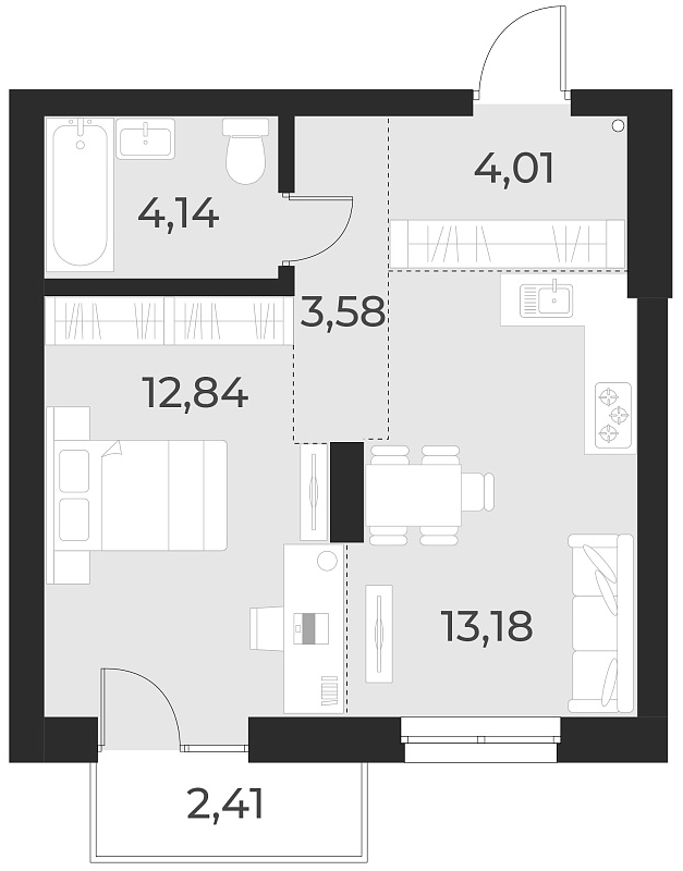 Планировка 1-к. квартира 37.80 м² в ЖК «Русское солнце»