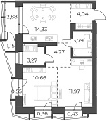 Планировка 2-к.кв 52.33 м² в ЖК «Русское солнце»