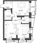 Планировка 3е-к.кв 51.80 м² в ЖК «Русское солнце»