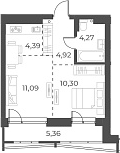 Планировка 2е-к. квартира 34.97 м² в ЖК «Русское солнце»