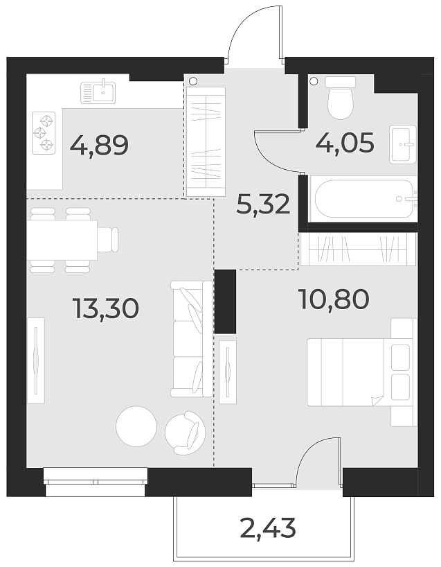 Планировка 2е-к.кв 38.40 м² в ЖК «Русское солнце»