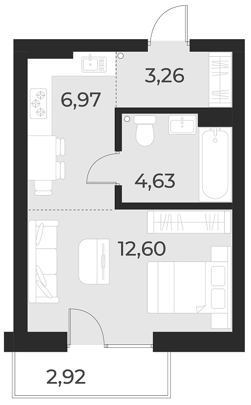 Планировка студия 27.50 м² в ЖК «Русское солнце»