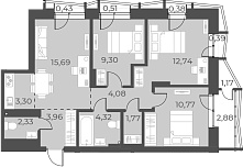 Планировка 4е-к.кв 68.26 м² в ЖК «Русское солнце»