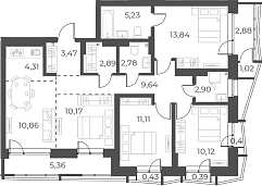 Планировка 5е-к. квартира 87.32 м² в ЖК «Русское солнце»