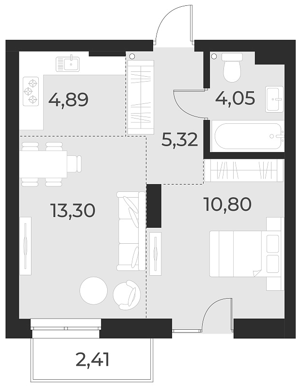 Планировка 2е-к.кв 38.40 м² в ЖК «Русское солнце»