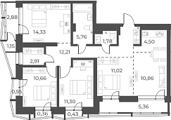 Планировка 5е-к. квартира 90.69 м² в ЖК «Русское солнце»