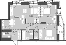 Планировка 4е-к. квартира 70.52 м² в ЖК «Русское солнце»