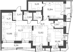 Планировка 5е-к.кв 89.14 м² в ЖК «Русское солнце»