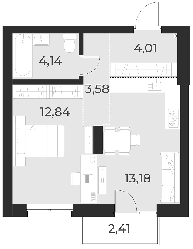 Планировка 1-к. квартира 37.80 м² в ЖК «Русское солнце»