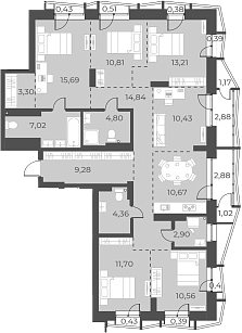 Планировка 5-к.кв 130.74 м² в ЖК «Русское солнце»