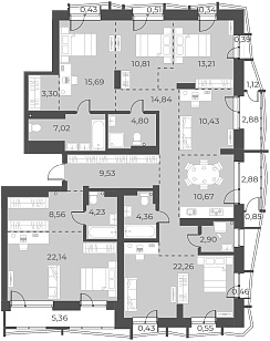 Планировка 5-к. квартира 164.75 м² в ЖК «Русское солнце»