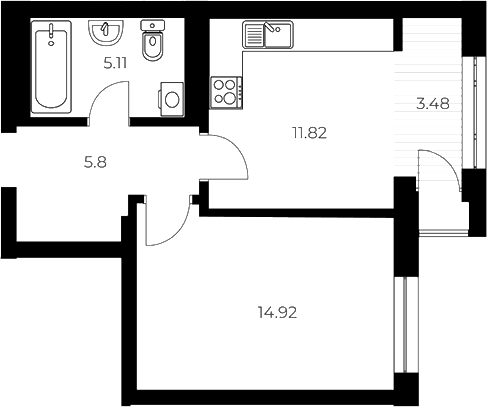 Планировка 1-к.кв 37.62 м² в ЖК «ОСКАР»
