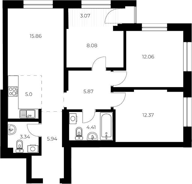Планировка 4е-к. квартира 72.93 м² в ЖК «ОСКАР»