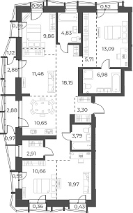 Планировка 5-к.кв 113.36 м² в ЖК «Русское солнце»