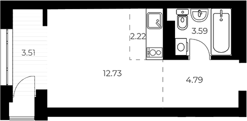 Планировка студии 23.29 м² в ЖК «ОСКАР»