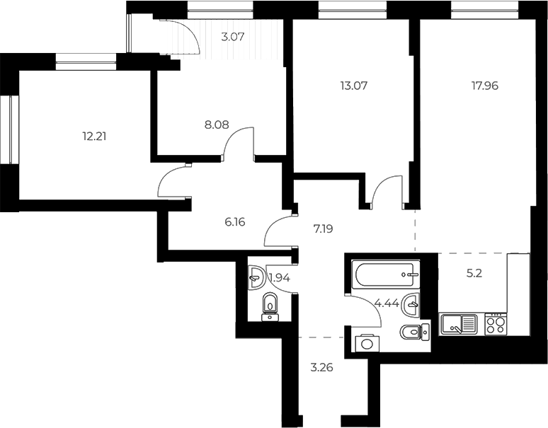 Планировка 4е-к.кв 80.46 м² в ЖК «ОСКАР»