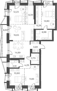 Планировка 5-к. квартира 113.54 м² в ЖК «Русское солнце»