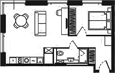 Планировка своб. план. 46.33 м² в ЖК «Башни YES»