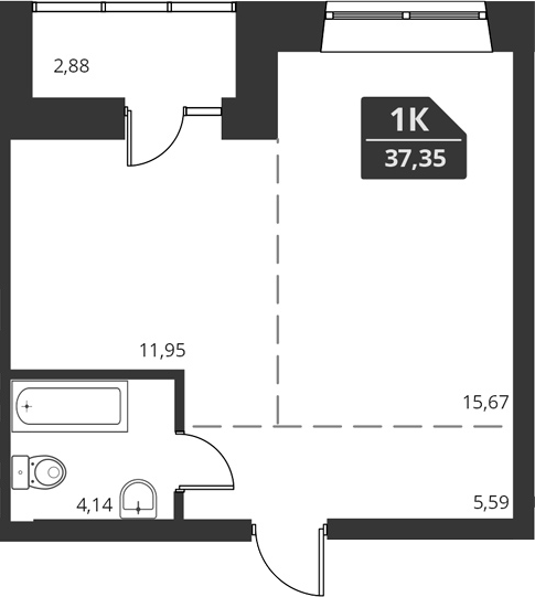 Планировка своб. план. 37.35 м² в ЖК «For Stars»