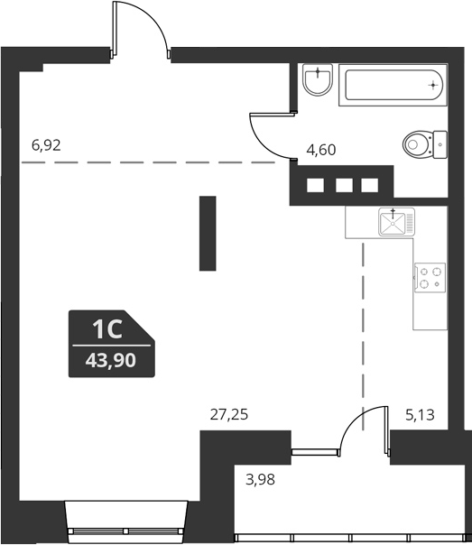 Планировка своб. план. 43.90 м² в ЖК «For Stars»