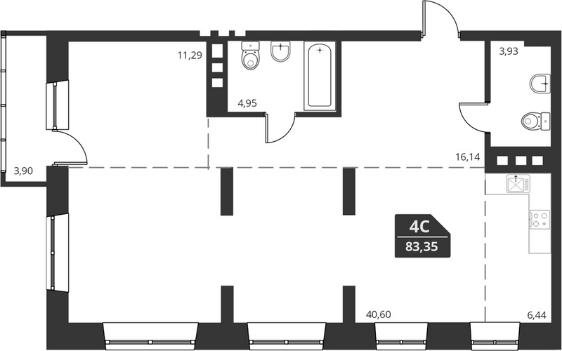 Планировка своб. план. 83.35 м² в ЖК «For Stars»