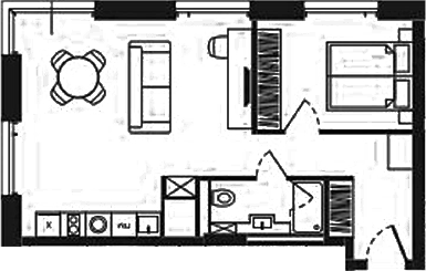 Планировка своб. план. 46.33 м² в ЖК «Башни YES»