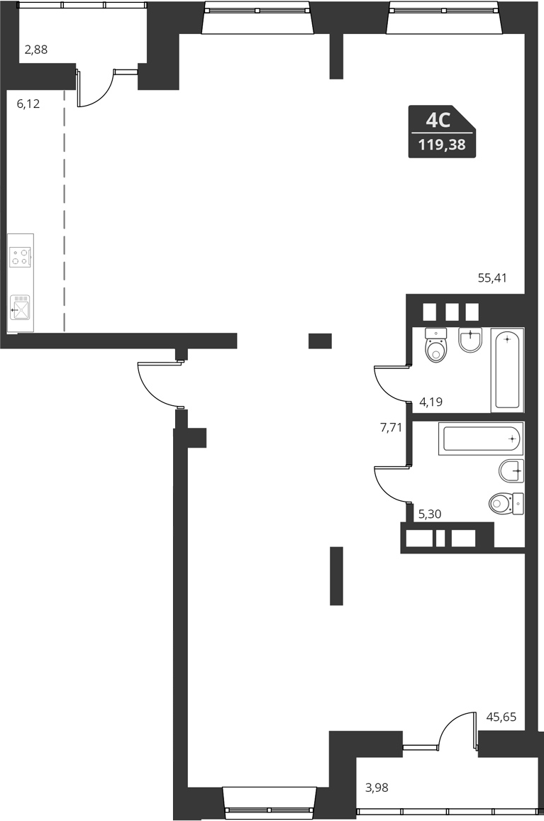 Планировка своб. план. 122.81 м² в ЖК «For Stars»