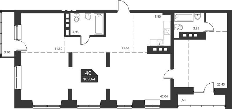 Планировка своб. план. 109.44 м² в ЖК «For Stars»