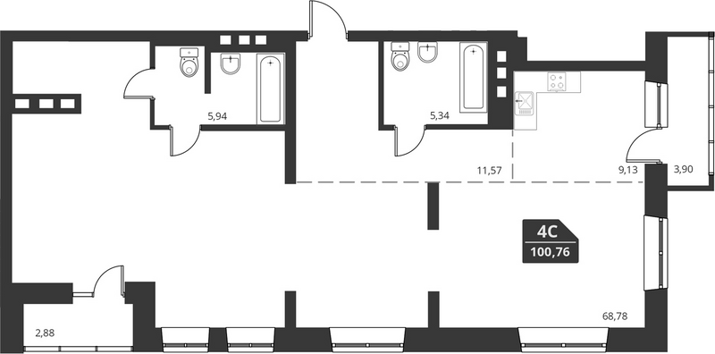 Планировка своб. план. 101.54 м² в ЖК «For Stars»