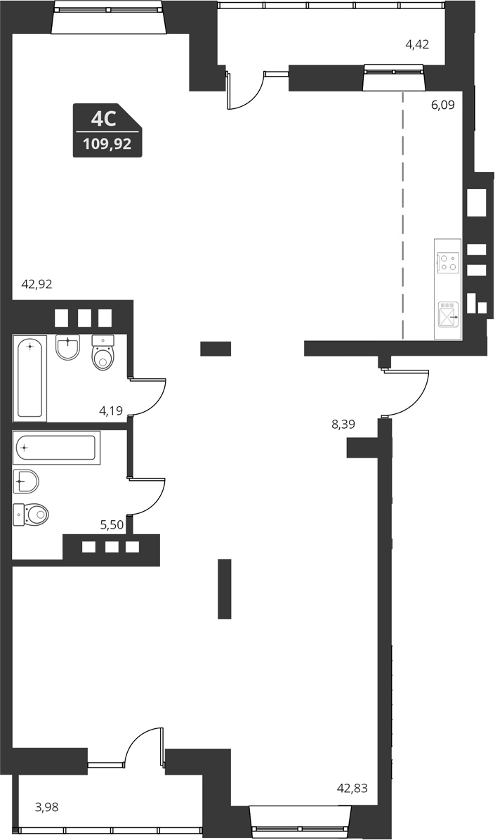 Планировка своб. план. 109.92 м² в ЖК «For Stars»