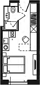 Планировка своб. план. 20.83 м² в ЖК «Башни YES»