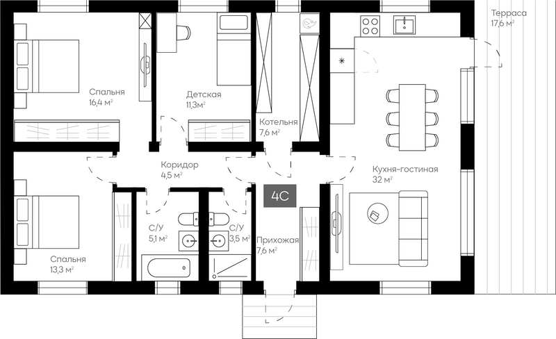 Планировка коттеджи 103.60 м² в ЖК «Коттеджный поселок Сердце Сибири»