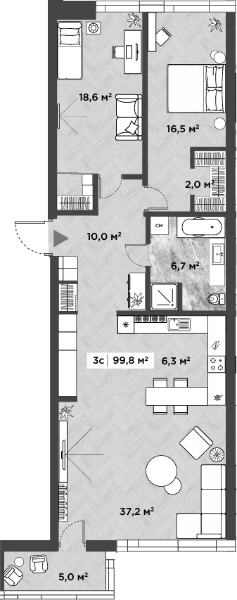 Планировка 3е-к.кв 97.80 м² в ЖК «Берлин»